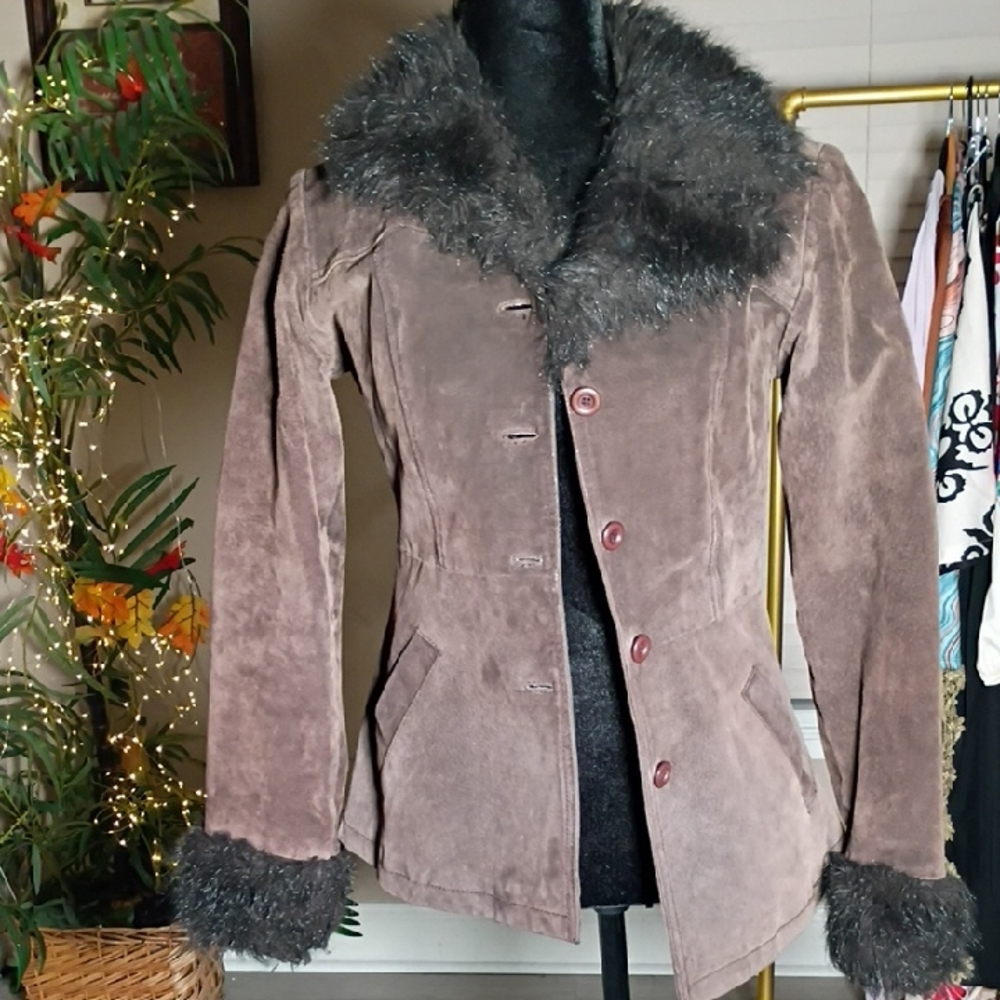 Maxima Brown Teddy Jacket with Faux Fur Trim